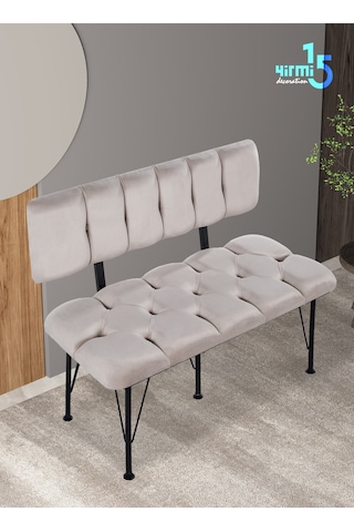 Krem Sırtlı Bench & Puf - Krem Bench