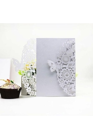Beyaz 10 Adet Narin Oyma Davetiye Romantik Kelebek Kağıt Kartı Lazer Kesim Düğün Davetiyesi Kartı