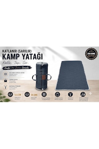 Zish Tekstil Zish Home Flexi Katlanır Kamp Yatağı, 5 Cm 24 Dns Sünger Yatak, Karavan, Çadır, Misafir, Yer, Bağ, Bahçe, Yazlık Yatağı, Anne Yanı, Deprem, Taşınabilir Şilte, Araç İçi Minder Koyu Mavi