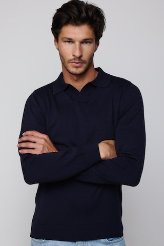 Tudors Slim Fit Dar Kesim Polo V Yaka Lacivert Erkek Triko Kazak-29107-lacivert Lacivert