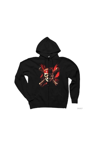 Korsan Dünyanın Sonu Siyah Fermuarlı Kapşonlu Sweatshirt Siyah