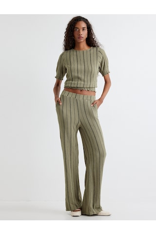 Koton Bol Paça Pantolon Cepli Dokulu Standart Bel Yeşil Çizgili 4sak40130ek Yeşil