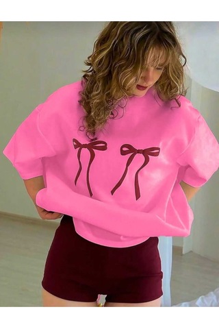 Noıssey Pembe Kurdale Baskılı Oversize