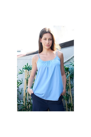Jument Kadın Span Karışımlı Şık Kumaş İp Askılı Önü Büzgülü Ayar Askılı T-shirt Bluz-açıkmavi A.mavi