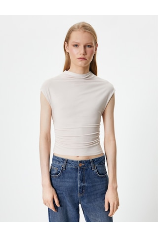 Koton Slim Fit Atlet Dik Yaka Kısa Kollu Drapeli Bej 4sak10105ek 4SAK10105EK050