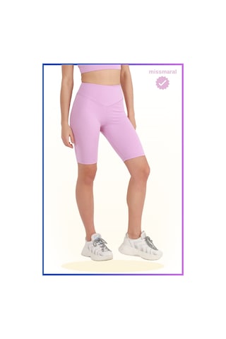 Missmaral Kadın Yüksek Bel Toparlayıcı Tayt Kısa Spor Şort Deniz Havuz Spor Biker Shorts Lila 1070 Lila
