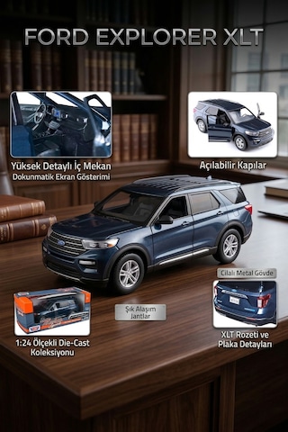 Lacivert 2022 Ford Explorer Xlt Replika - 1/24 Ölçek Motor Max Pres Döküm Modern Suv Koleksiyonluk Aracı Çok Renkli