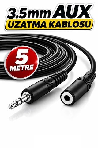 5 Metre 5mt 3.5mm Stereo Uzatma Kablosu Aux Extension Dişi Erkek 3.5mm Ses Kablosu 3.5mm Stereo Fiş - Jack Uzatma Kablosu Erkek - Dişi