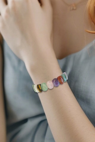 Karışık Taşlı Elastik Bileklik Ametist Akik Aventurin Pembe Kuvars Kaplangözü 452-2 Çok Renkli