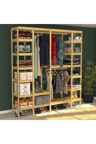 Maya - Açık Ahşap Gardırop Robot Süpürge Kullanımına Uygundur