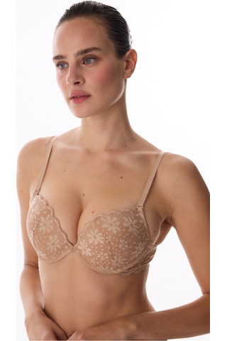 Penti Bej Super Push Up Destekli Lace Dantel Sütyen