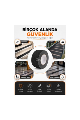 50mm X 5 Metre Siyah Kaydırmaz Bant Güçlü Yapışkanlı Merdiven, Rampa Ve Islak Zemin Güvenlik Bandı