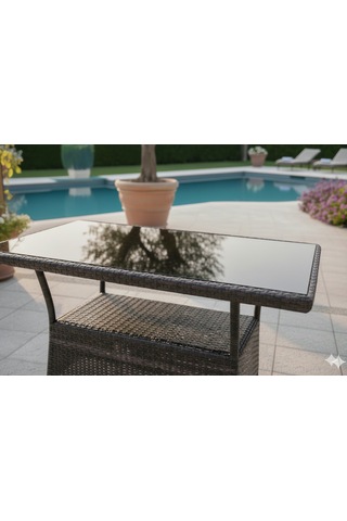 Garden Rattan Antrasit Cam Tablalı Bahçe Ve Balkon Sehpası / Masası