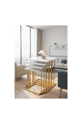 4lü Sehpa Altın Beyaz 18 Mm Mdf Çok Renkli