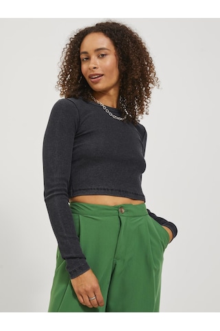 Kadin Uzun Kollu Crop Tisört - Feline - 12249435 Black