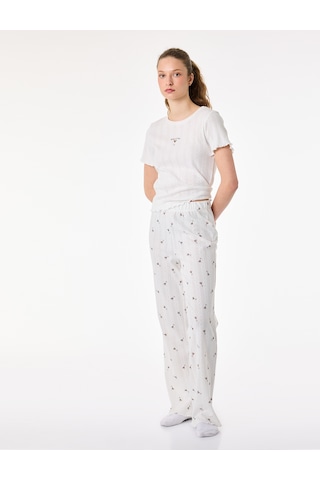 Koton Pamuklu Desenli Kısa Kollu Dokulu Pijama Takımı Beyaz 6slk40080mk