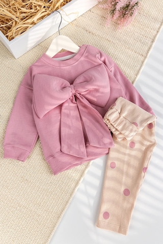 Babymod Fiyonklu 100% Pamuk 2'li Kız Bebek Takım Pembe Pembe