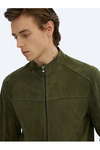 Haki Regular Fit Dik Yaka Smart Casual Deri Mont Haki