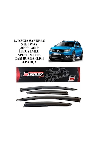 R. Dacia Sandero Stepway 2009 2010 2011 2012 2013 2014 2015 2016 2017 2018 2019 İle Uyumlu Sport Style Cam Rüzgarlığı 4 Parça Sunplex 1 Adet