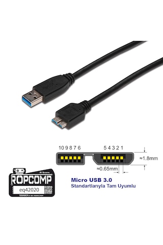 Usb Micro-b Superspeed Data Kablosu Usb 3.0 20cm