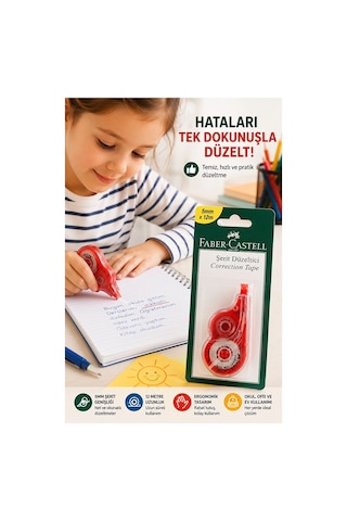 Şerit Daksil Beyaz 5mmx12 Metre 2 Adet Faber Castell Şerit Düzeltici Şerit Silici Yazı Silici Büro Ofis Okul