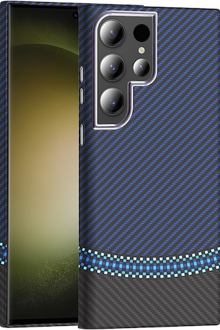 Galaxy Uyumlu S23 Ultra Kılıf M-safe Şarj Özellikli Karbon Fiber Görünümlü Tchs Gros Kapak - Siyah-lacivert N/a