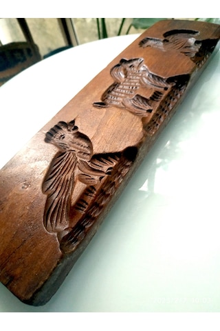 Omeniv Antika Masif Ahşap 3 Figürlü Pasta Kurabiye Kalıbı