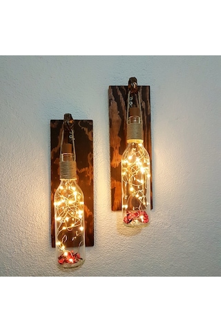 Led Işıklı, Ceviz Renkli Duvar Aplik, 2’Li Set