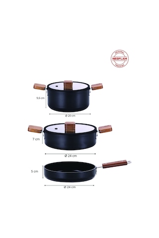 Neoflam Bien Black 5 Parça Indüksiyonlu Tencere Tava Seti, Akasya Ağacı Sap Ve Kulplu