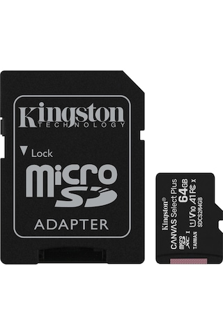 Kingston Canvas Select Plus SDCS2/64GB 64 GB MicroSDXC Class 10 UHS-I Hafıza Kartı + Adaptör