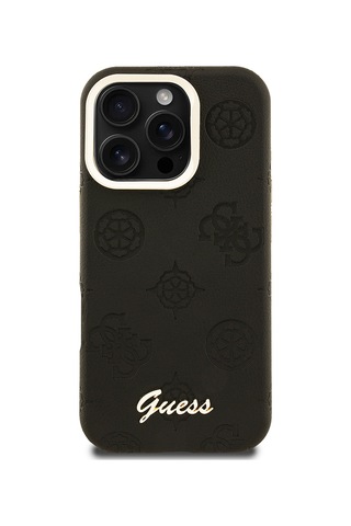 Apple iPhone 16 Pro Uyumlu Kılıf Guess Lisanslı M-safe Şarj Özellikli Kamera Standlı Peony Kapak Siyah