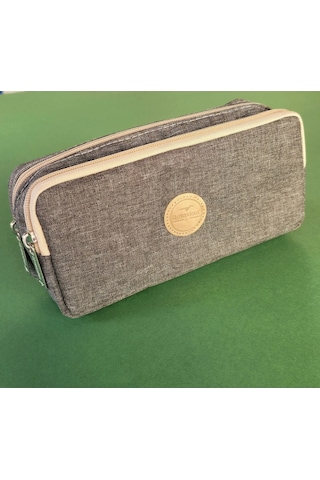 Rlx-147 Keten İki Gözlü Kalemlik Kalem Kutusu Kalemlik Gri Beyaz