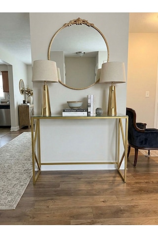 Lumina Modern Antre Dresuarı - 4mm Temperli Camlı Metal Konsol - 100x30 Cm Gold