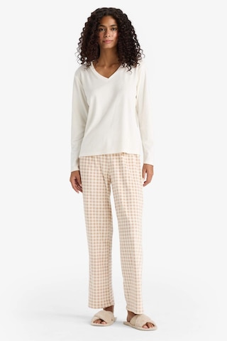 Defacto Pijama Takımı Regular Fit Uzun Kollu Velur Üst Kareli Uzun Alt-fall İn Love E7278ax25aubg400 Bej