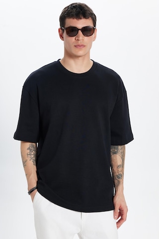 Tudors Unisex Oversize Geniş Kesim Pamuk Yumuşak Dokulu Basic Bisiklet Yaka Siyah Tişört-30843 2XL