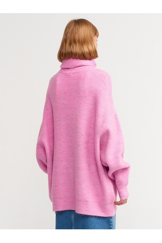 Dilvin Balıkçı Yaka Geniş Kazak Pembe