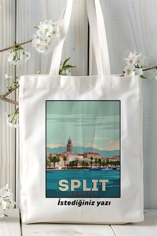 Art Hediye Split Baskılı Bez Çanta Omuz Çantası Kişiye Özel Desen 2 Çok Renkli