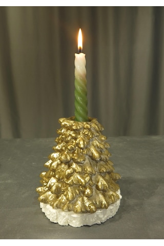 Yılbaşı Gold Çamağacı Mumluk Ve Mum Seti
