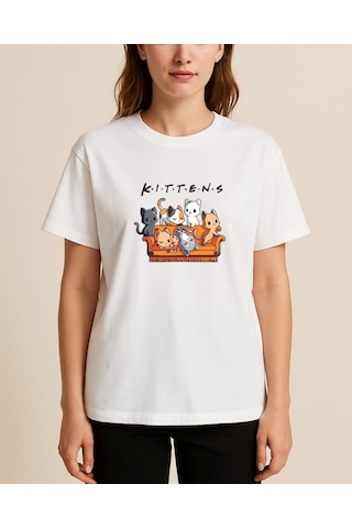 Hugo Boss Kittens Baskılı T-shirt Beyaz