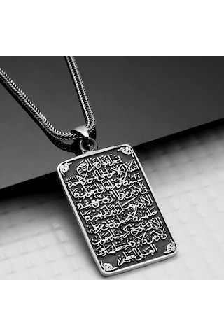 925 Ayar Gümüş Ayetel Kürsi Yazılı Kolye Renkli 59776557