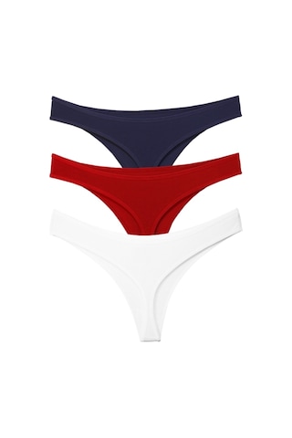 Alya Underwear Kadın Pamuklu Tanga Külot - String Iç Çamaşırı Lacivert, Kırmızı, Ekru - 3 Adet Çok Renkli T02