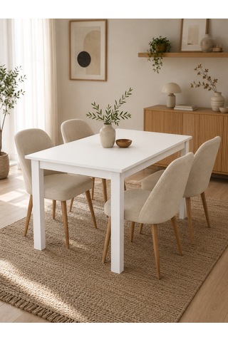Yemek Masası Mutfak Masası 4 Kişilik Masa Çalışma Balkon Masası Namur Beyaz - Beyaz