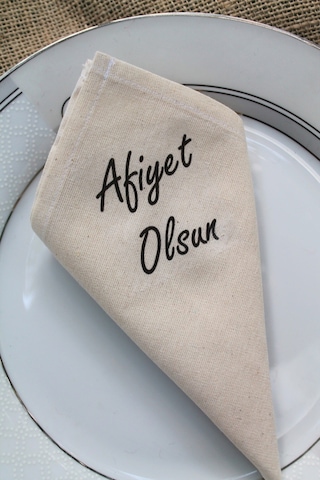 6 Adet Afiyet Olsun Yazılı Doğal Keten Servis Sunum Peçetesi