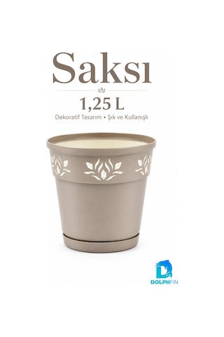 1,25 L Dekoratif Alt Tabaklı Plastik Saksı Çiçek Motifli Karışık Renk