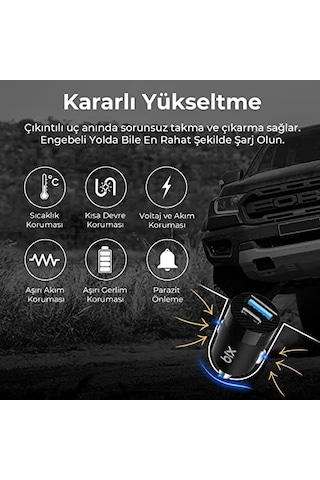 Bxac65c 65w Pd Type-c & 18w Usb-a Girişli Çift Portlu Hızlı Şarj Özellikli Araç İçi Şarj Cihazı Siyah