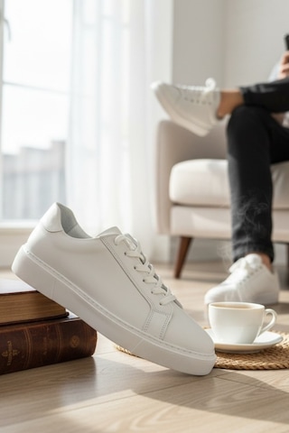Enoch Hakiki Deri Minimalist Günlük Erkek Sneaker Comfort Taban Beyaz