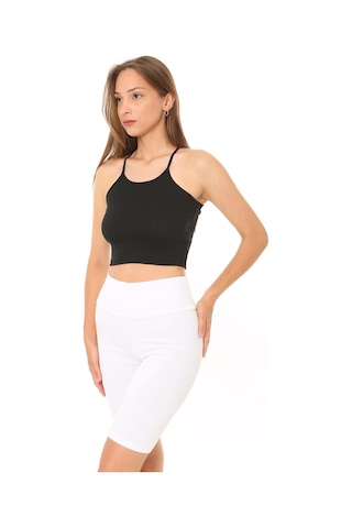 Rooted-kadın Ip Askılı Crop Top Kaşkorse Fitilli Kumaş Siyah