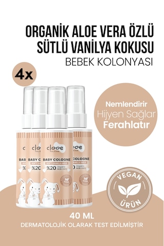 Hassas Ciltlere Özel Organik Aloe Vera Özlü Süt Ve Vanilya Kokulu Soft Vanilla Milk Bebek Kolonyası Çanta Boyu Dörtlü Ekonomik Paket