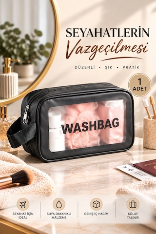 Porsima 3140 Şeffaf Seyahat Ve Makyaj Çantası Su Geçirmez Organizer Washbag 21x13cm