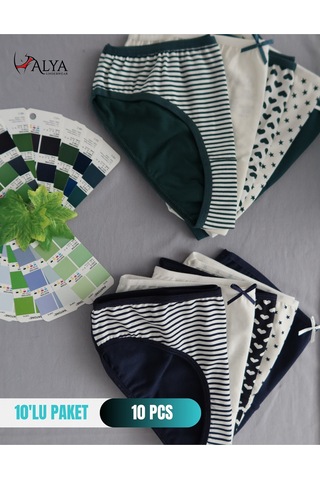 Alya Underwear Kız Çocuk Kalpli Dokuma Lastik Pamuklu Kumaş Slip Külot 5'li Paket 5 Adet Beyaz Multicolor-x23
